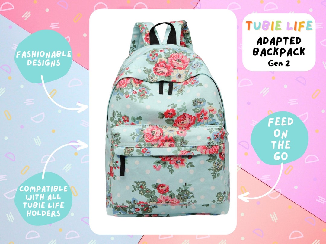Tubie Life Adapted Backpack Gen 2 Light Blue Floral Feeding Etsy