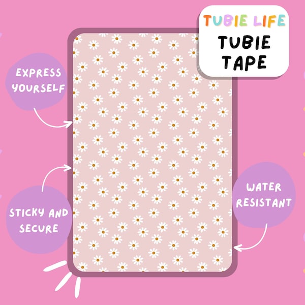 TUBIE TAPE Tubie Life pink daisy ng tube tape for feeding tubes and other tubing Full Sheet