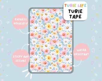 TUBIE TAPE Tubie Life pink yellow and white daisy ng tube tape for feeding tubes and other tubing Full Sheet