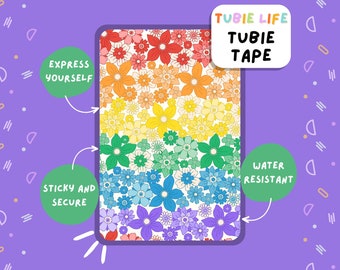 TUBIE TAPE Tubie Life rainbow flower ng tube tape for feeding tubes and other tubing Full Sheet