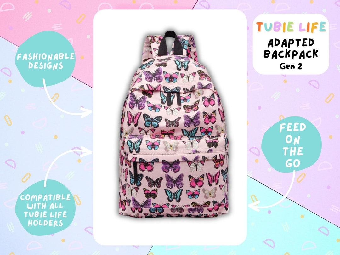Tubie Life Adapted Backpack Gen 2 Pink Butterfly Feeding Tube Etsy