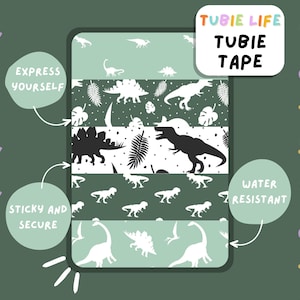 TUBIE TAPE Tubie Life green and black dinosaur print ng tube tape for feeding tubes and other tubing