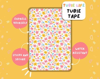 TUBIE TAPE Tubie Life pink and yellow flower ng tube tape for feeding tubes and other tubing Full Sheet