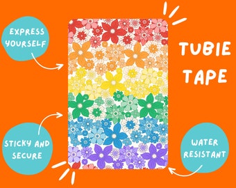 TUBIE TAPE rainbow flowers  full sheet Tubie Life ng tube tape Gay Pride flowers in rainbow colour patterned feeding tube tape
