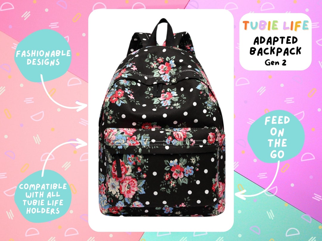 Tubie Life Adapted Backpack Gen 2 Black Floral Feeding Tube Etsy UK