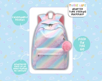 Tubie Life Adapted Backpack Pattern Pastel Rainbow feeding tube adapted bag