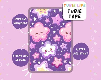 TUBIE TAPE Tubie Life lila und pink fröhliche Sterne ng Schlauchband für Magensonden und andere Schläuche Full Sheet