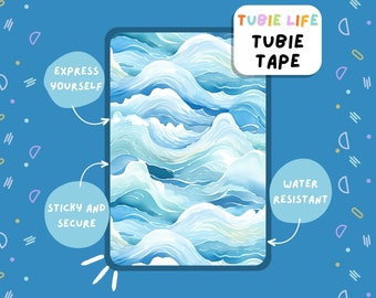 TUBIE TAPE Tubie Life blue waves ng tube tape for feeding tubes and other tubing Full Sheet