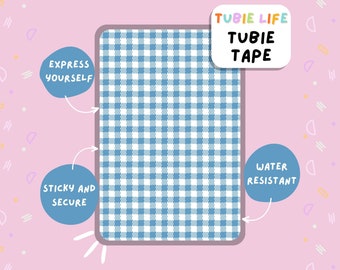 TUBIE TAPE Tubie Life pastellblau kariertes Schlauchband für Ernährungssonden und andere Schläuche, komplettes Blatt