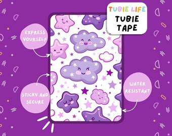 TUBIE TAPE Tubie Life lila und weiß Happy Stars NG Schlauchband für Ernährungssonden und andere Schläuche, komplettes Blatt