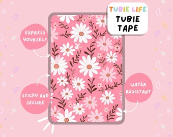 TUBIE TAPE Tubie Life rosafarbenes Blumen-Schlauchband für Ernährungssonden und andere Schläuche. Komplettes Blatt