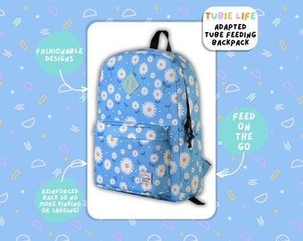 Large Kids Tubie Life Adapted Backpack Classic Blue Daisy feeding tube adapted bag