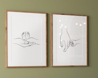 Láminas de arte lineal de madre y bebé: Decoración infantil (descarga digital)