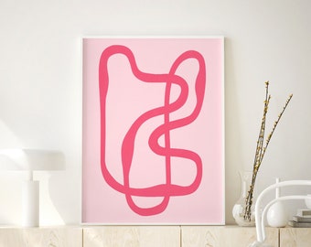 Pink abstract art, Abstract line art, Pink poster Print, Living room wall art, Colorful Modern print, Home decor, Printable