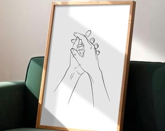 Impresión artística de líneas de pareja agarradas de la mano, póster minimalista con dibujo de líneas, arte de pared romántico para el hogar, decoración moderna imprimible