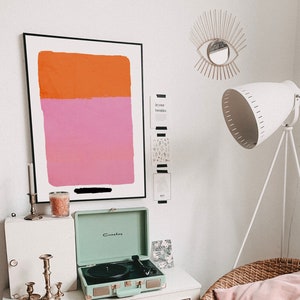 Orange and Pink Abstract Art Print, Modern Abstract Wall Art, Bright Pink Home Decor, Living Room Art, Printable Abstract Poster