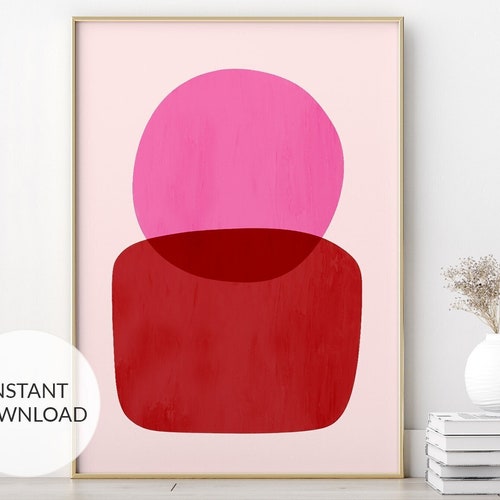 Red Pink Abstract Wall Art. Mid Century Modern. Abstract Pink Etsy