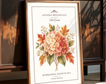 Autumn Hydrangea Prints, Fall Watercolor Floral Wall Art, Cottagecore Farmhouse Decor, Grandmillennial Bedroom Living Room, Digital Download