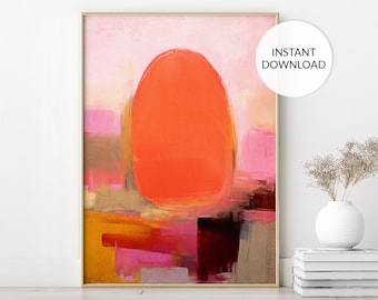 Pintura moderna abstracta rosa y naranja, arte de pared, impresión de decoración del hogar rosa, sala de estar rosa fuerte, decoración de pared brillante, arte colorido, DESCARGA DIGITAL