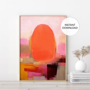 Pink and Orange Abstract modern painting wall art Pink Home decor print Hot pink Living room Bright Wall Decor Colorful DIGITAL DOWNLOAD Art