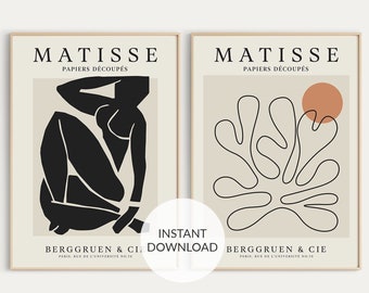 2er Set, HENRI MATISSE abstrakte Frau Kunst, Neutrale Kunst, Matisse Poster druckbar, Matisse Galerie Wandkunst, Galerie Ausstellung Poster,