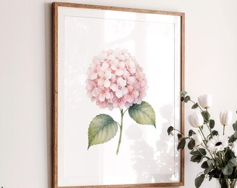 Pink Hydrangea Watercolor Print, Botanical Wall Art, Hamptons Style Decor (Digital Download)