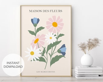 Daisies Flower Art Print: Pastel Danish Decor (Digital Download)