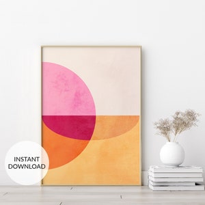 Rosa und orange Kunst Galerie Wandkunst. Mid Century Modern buntes abstraktes Plakatkunstdruck. Pink modern retro hell abstrakt Printable