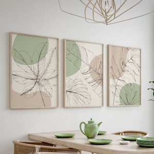 Set of 3, Botanical art set. Sage green botanical wall art. Tropical wall art. Boho gallery art. Farmhouse wall decor. Printable wall art
