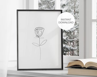 Minimalist Rose Line Art Print: Elegant Flower Sketch (Digital Download)