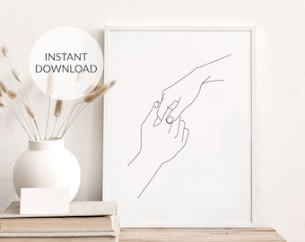 Grafika liniowa „Holding Hands”: minimalistyczny szkic pary (pobranie cyfrowe)