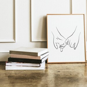 Arte romántico de manos tomadas, arte de pared con dibujos lineales, regalo para ella, arte de línea de manos minimalistas, regalo para pareja, manos de pareja, imprimible