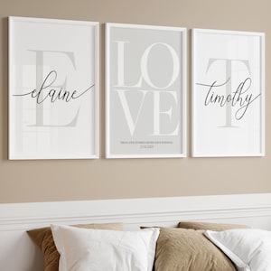 Paar Initialen Schild Benutzerdefinierte Namen Romantische 3er-Set Drucke Druckbare Minimalistische Schlafzimmer Romantische Wandkunst Jahrestag Geschenkidee für Sie