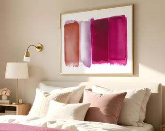 Pink Orange Abstract Watercolor Prints, Modern Minimalist Wall Art (Digital Download)