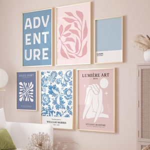 Pink & Blue Abstract Art Prints: Boho Gallery Wall Set (Digital Download)