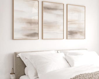 Abstract Watercolor Prints, Neutral light Beige Wall Art Minimalist Decor, Soft Tone Bedroom Living Room Artwork, Set of 3, Digital Download