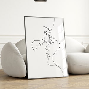 Paar romantische Linie Zeichnung Druck, Paar Geschenk für sie Valentinstag minimalistische Wandkunst, schwarze Linie Skizze Poster DRUCKBAR