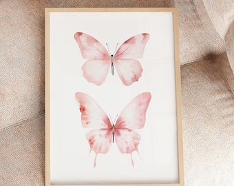 Light Pink Butterfly Print: Watercolor Nursery Wall Art (Digital Download)