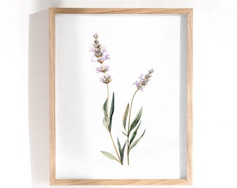 Purple Lavender Branch Watercolor Print, Botanical Wall Art, Minimalist Floral Decor (Digital Download)