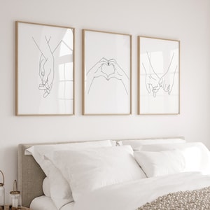 Romantisches Geschenk Händchen haltend Linie Kunstdruck Skizze 3er Set Line Zeichnung Poster Minimalist Wohnkultur Paar Hände druckbare digitale Wandkunst