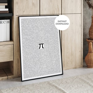 Impresión artística de Pi, póster de números matemáticos, decoración de ciencias y matemáticas, regalo para profesores de matemáticas, arte de pared para dormitorio, descarga digital imprimible