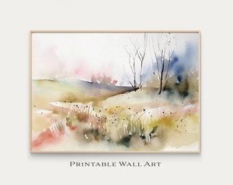 Watercolor Landscape Painting: Abstract Country Scene Art (Digital Download)