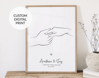 Holding Hands Line Art Print: Personalized Couple Gift (Digital Download)