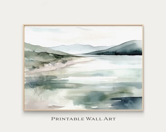 Watercolor Lake Landscape Print: Abstract Farmhouse Wall Art (Printable)