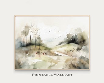 Watercolor Landscape Print: Abstract Country Scene (Digital Download)