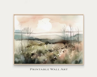 Watercolor Landscape Print: Abstract Country Scene (Digital Download)