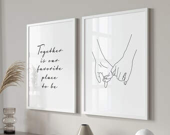 Conjunto de impresiones artísticas de pareja agarrada de la mano: Arte minimalista (descarga digital)