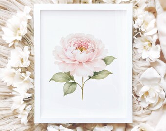 Pink Peony Print, Botanical Watercolor Wall Art, French Country Decor, Cottagecore Bedroom Living Room Artwork, Digital Download