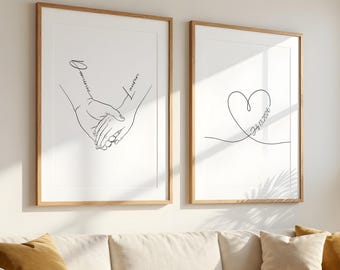 Custom Couple Names Holding Hands Wall Art Set of 2 Prints, Personalized Romantic Bedroom Decor, Minimalist Anniversary Gift Printable Art