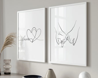 Romantic Couple Line Art Print Set: Minimalist Bedroom Decor (Digital Download)